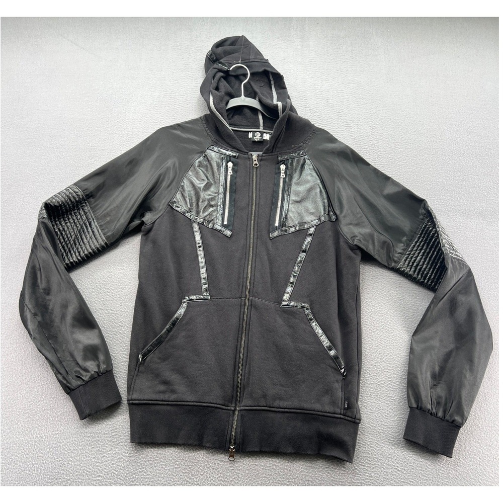 Adidas SLVR Jacket Mens XL Black Mixed Media Full Zip Hoodie Quilted Moto Style